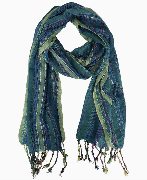 Turquoise Multi Stripe Fringe Scarf