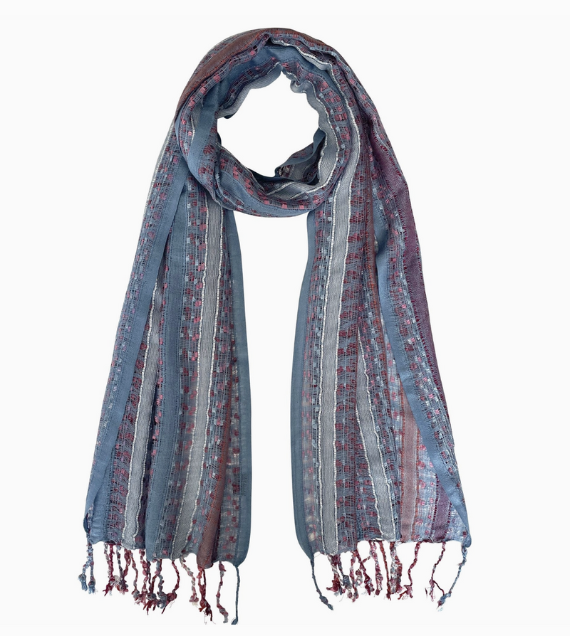 Pink and Blue Stripe Fringe Scarf