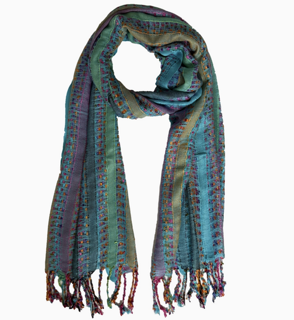 Aqua Stripe Fringe Scarf