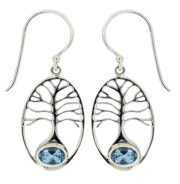 Tree of Life Blue Topaz Earrings