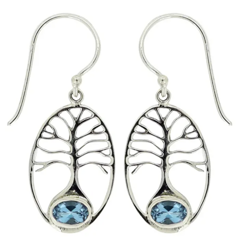 Tree of Life Blue Topaz Earrings