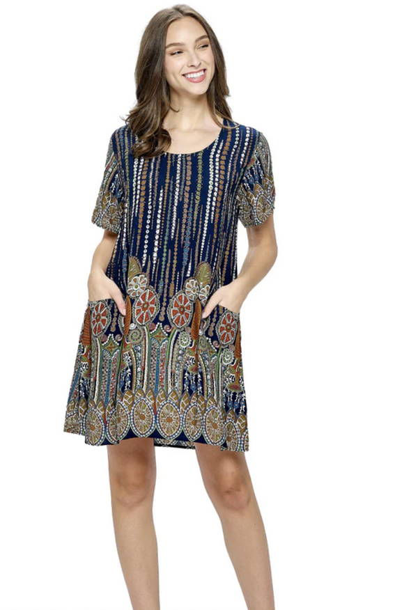 Floral Blue Pocket Dress