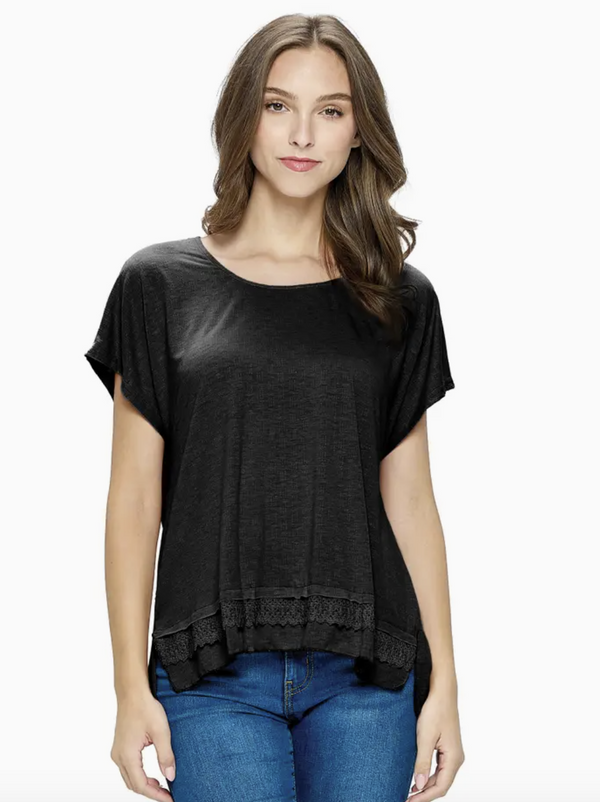 Black Tiered Lace Hem Top