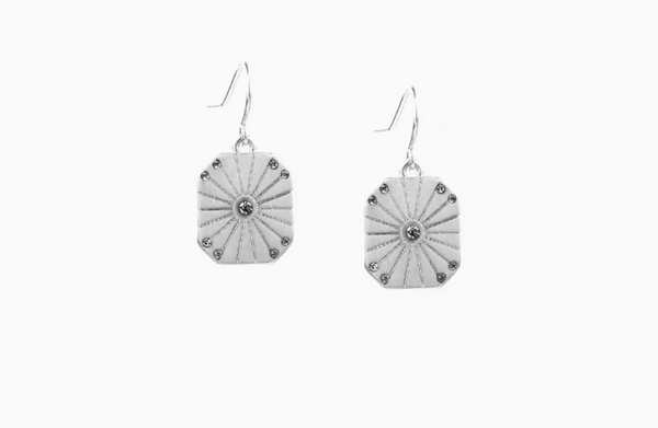 Silver Etched Hexagon Drop Earring