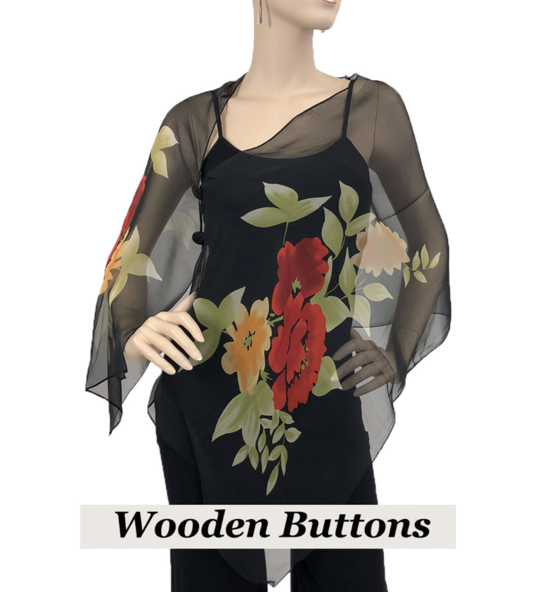 Red Floral Button Shawl