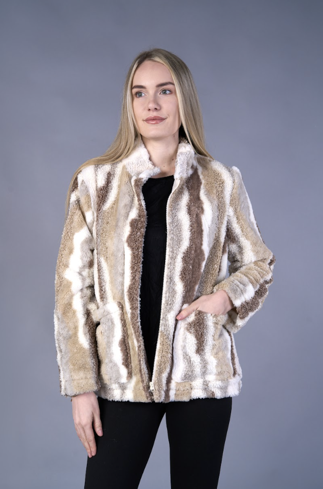 Faux Fur Stripe Sherpa Jacket