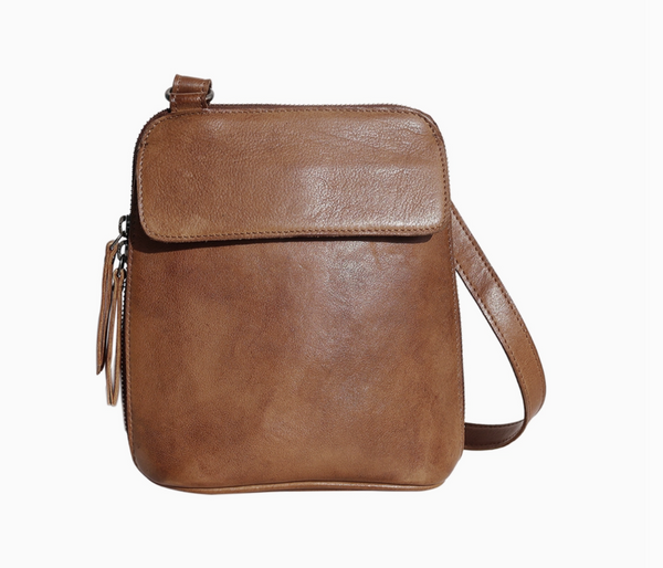 Lucy Cognac Leather Organizer Bag