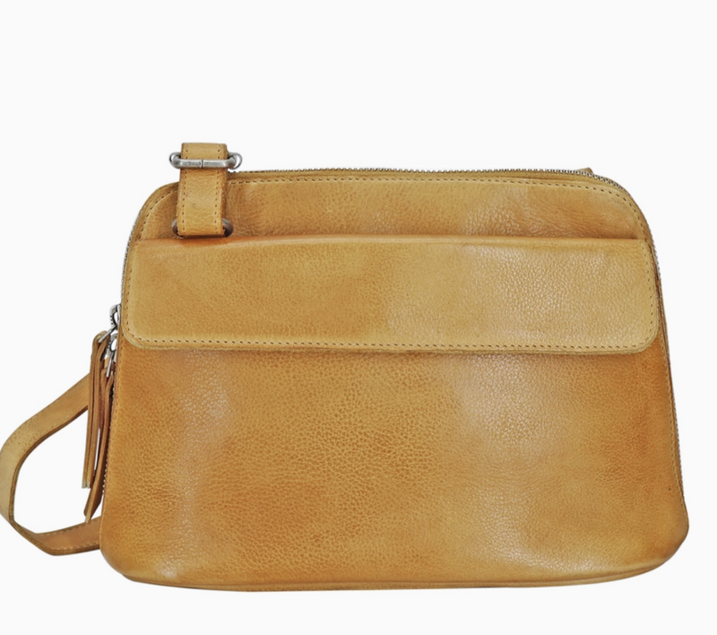 Camel Luna Leather Crossbody Bag