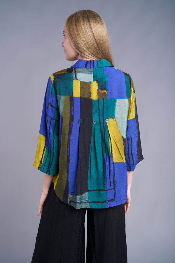 Blue Green Pleat Back Shirt