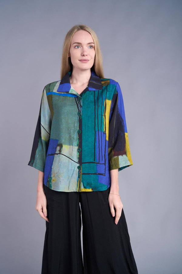 Blue Green Pleat Back Shirt