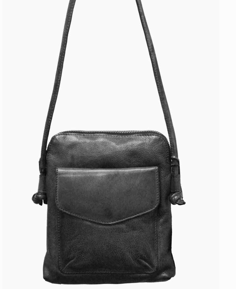 Ezra Handcrafted Black Leather Crossbody Bag