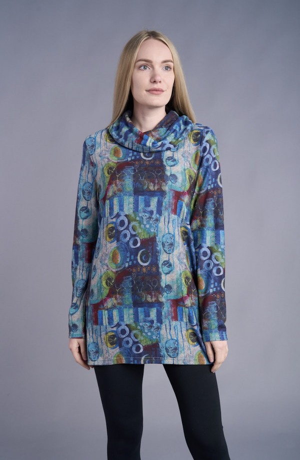Blue Multi Cowl Neck Tunic