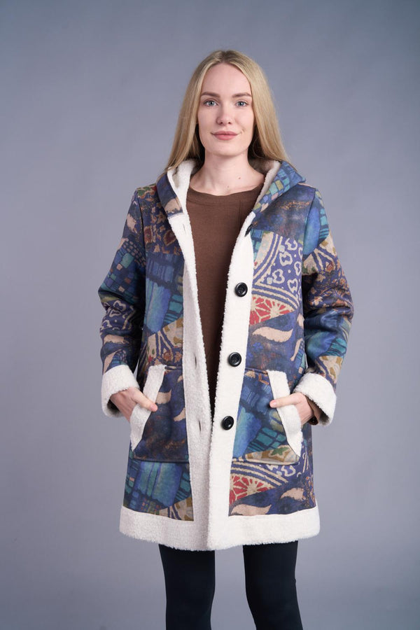 Blue Tapestry Sherpa Button Jacket