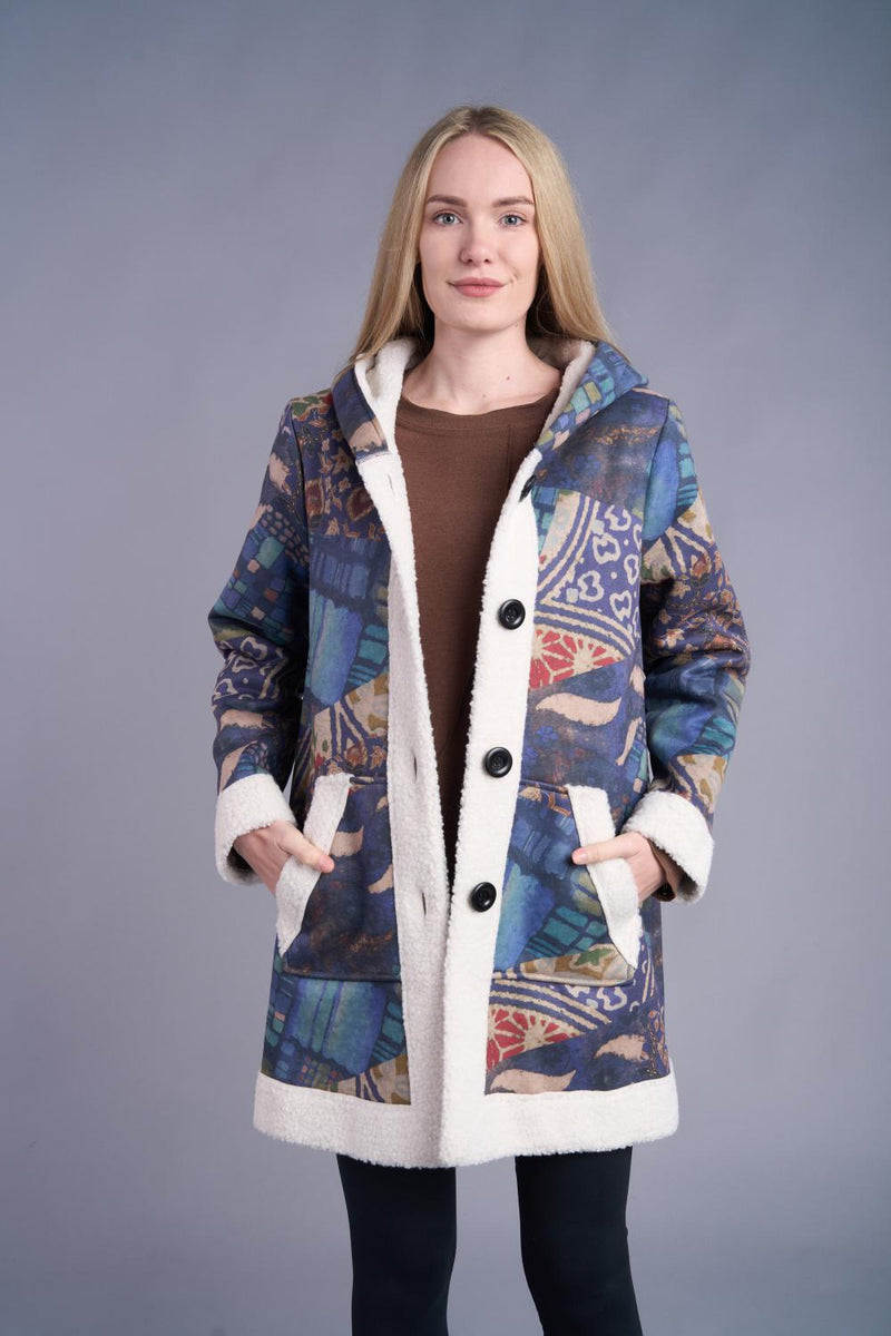 Blue Tapestry Sherpa Button Jacket