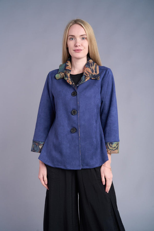 Navy Suede Button Jacket