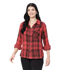 Red Reversible Plaid Button Top