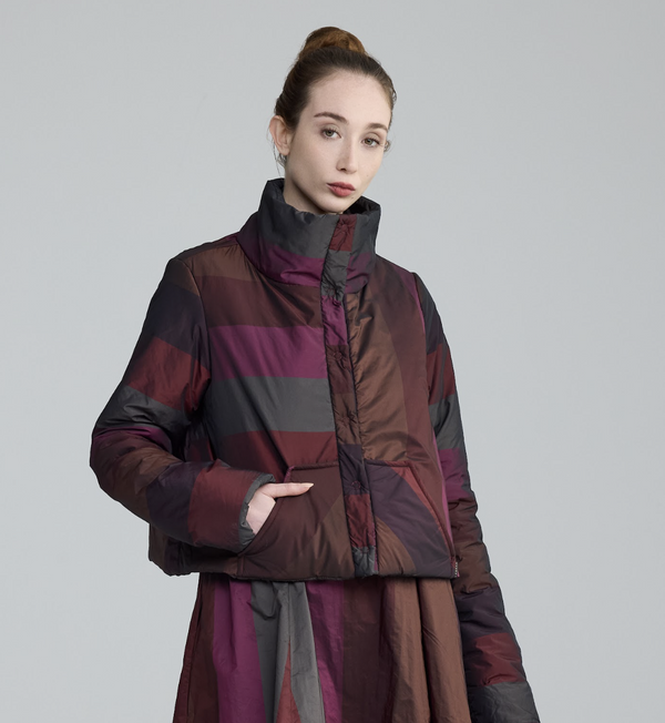 Dark Scarlet Crop Puffer Jacket
