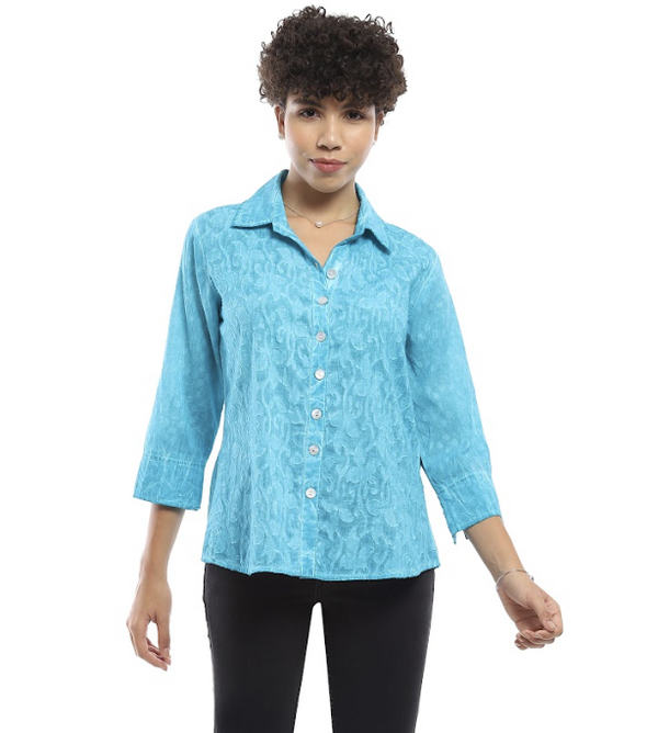 Turq Embossed Button Top