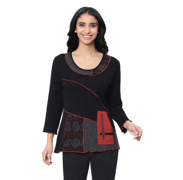 Black & Red Stitch Top
