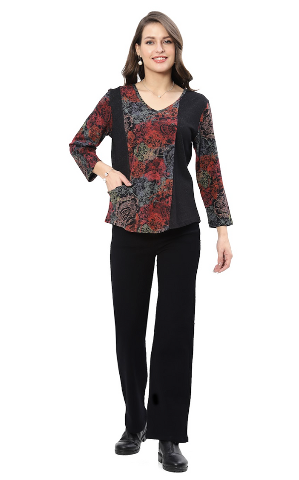 Red Floral Pannel Top