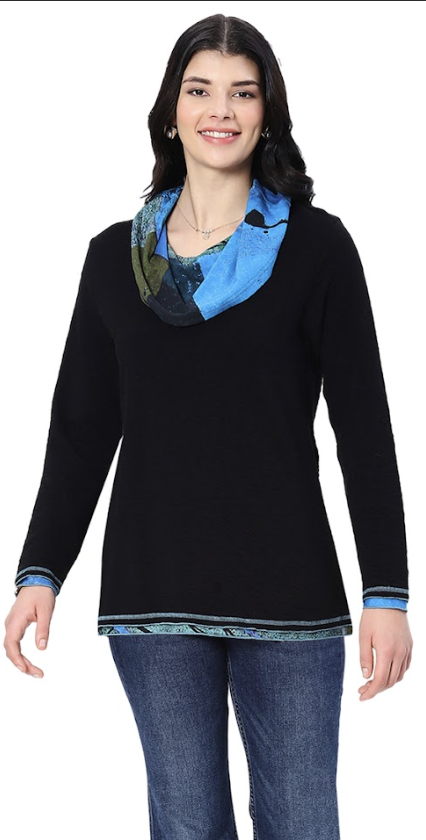 Black and Blue Cowl Top