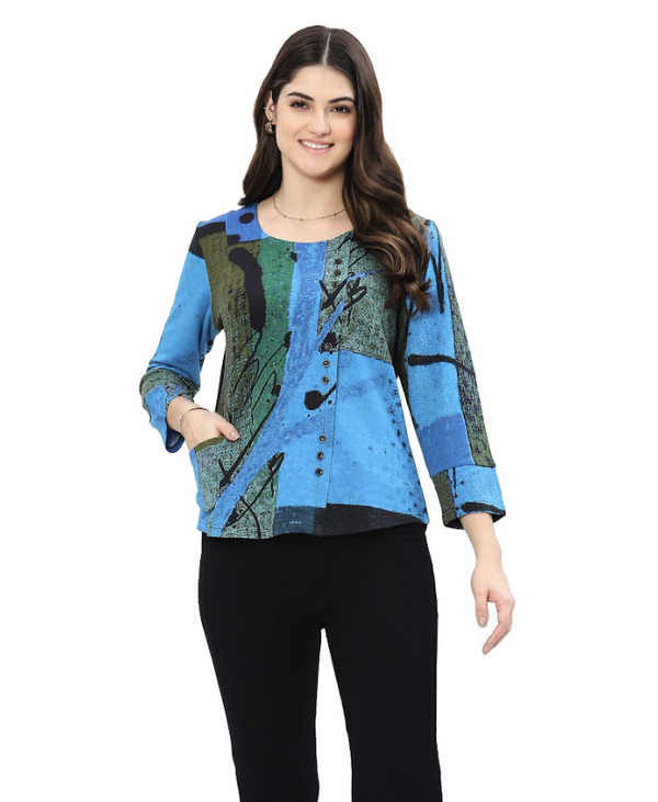 Andrea Blue Button Top