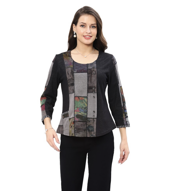 Grey Stitch Button Top