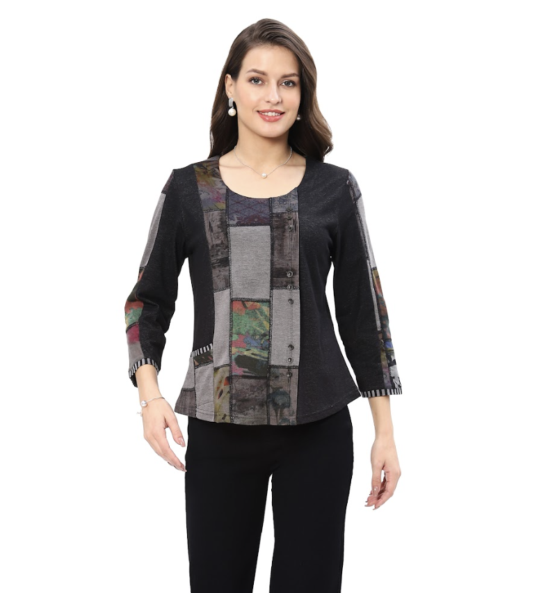 Grey Stitch Button Top