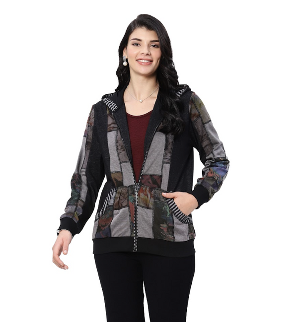 Grey Color Block Zip Jacket