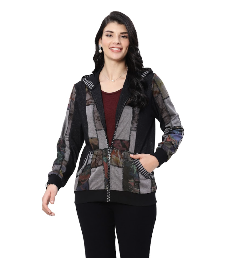 Grey Color Block Zip Jacket