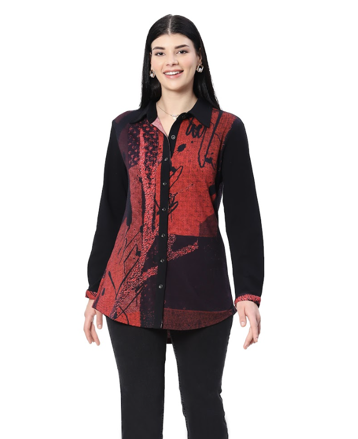 Black & Red Button Top