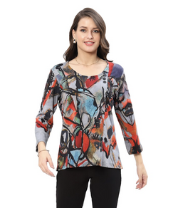 Abstract Scoop Neck Top