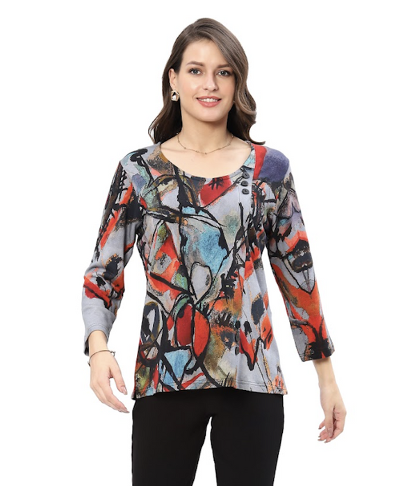 Abstract Scoop Neck Top