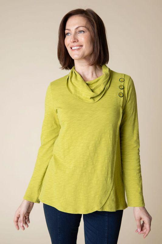 Green Cotton Wrap Cowl Top