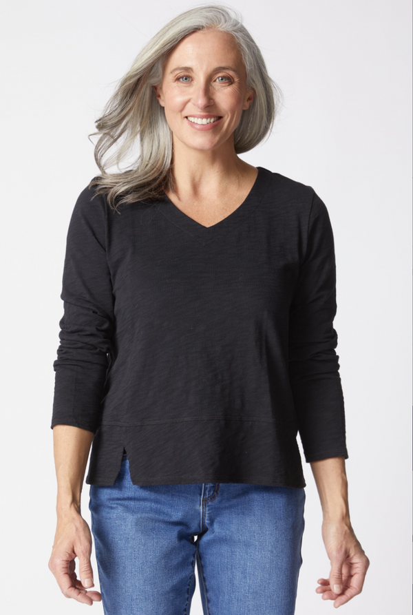 Black Notched Hem Cotton Tee