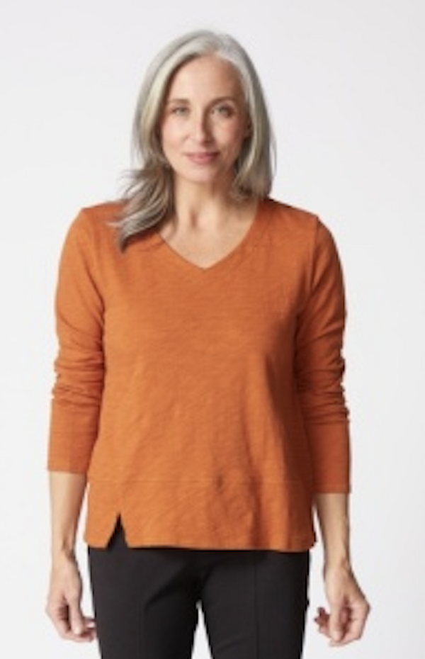 Paprika Notched Hem Cotton Tee