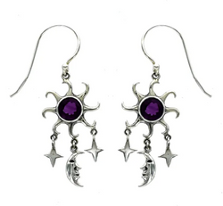 Amethyst Sun Moon Star Earring