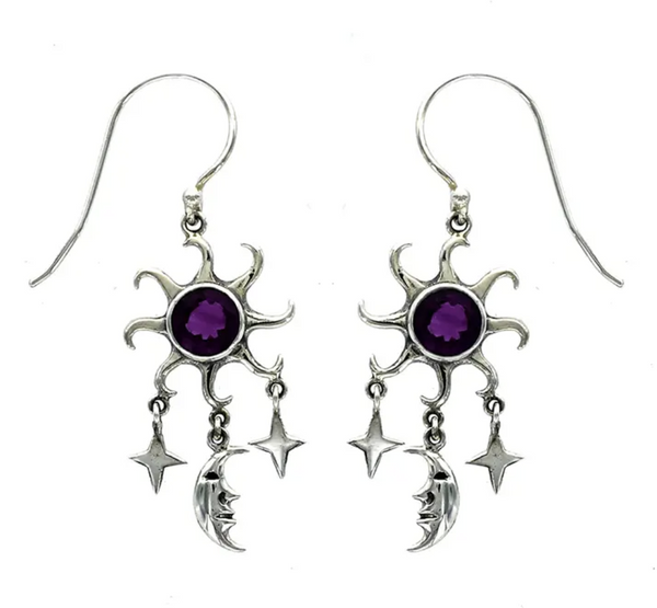 Amethyst Sun Moon Star Earring