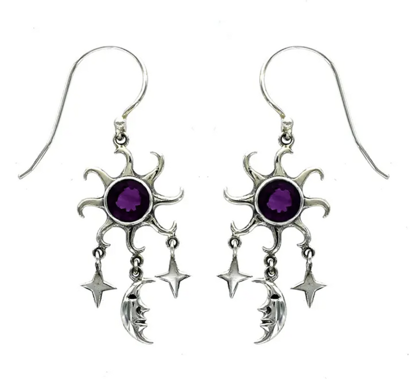 Amethyst Sun Moon Star Earring