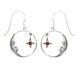 Garnet Star & Moon Drop Earrings