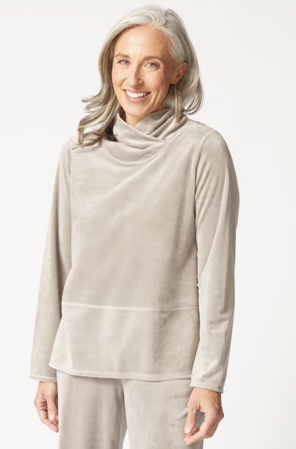 Latte Velvet Top Cowl Neck Top
