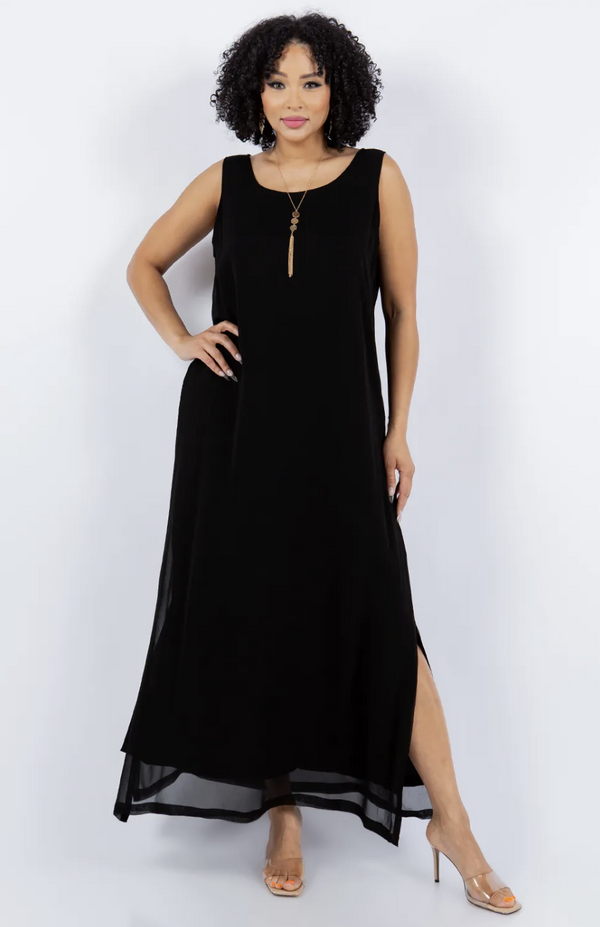 Freesize Black Georgette Tank Dress