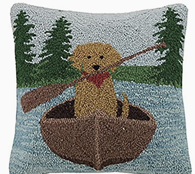 golden lab canoeing Hook Pillow