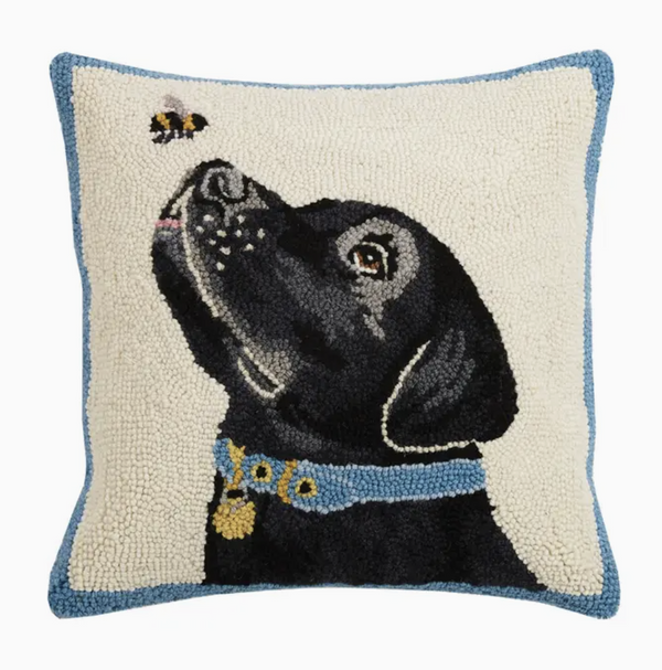 Black Lab with Bee Hook Pillow
