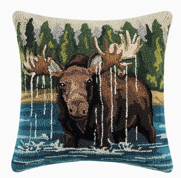 Moose in the Lake Hook Pillow