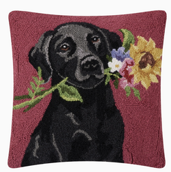 Floral Black Lab Hook Pillow