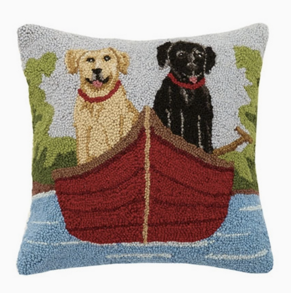 Lab Dogs On Canoe Hook Pillow