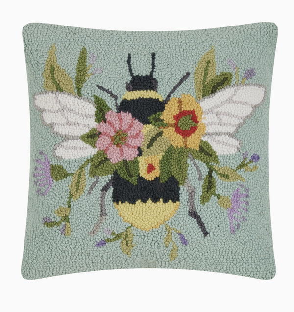 Floral Bee Over Flowers Hook Pillow