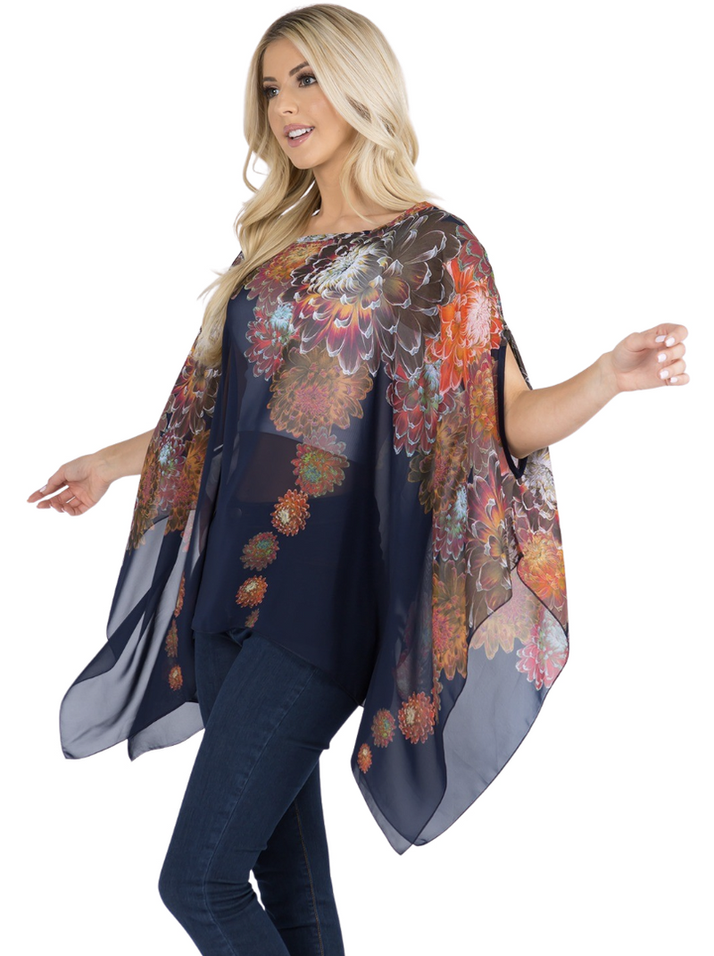 Navy Floral Poncho