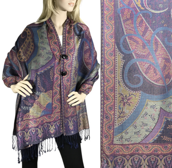 Purple Leaf Button Paisley Shawl
